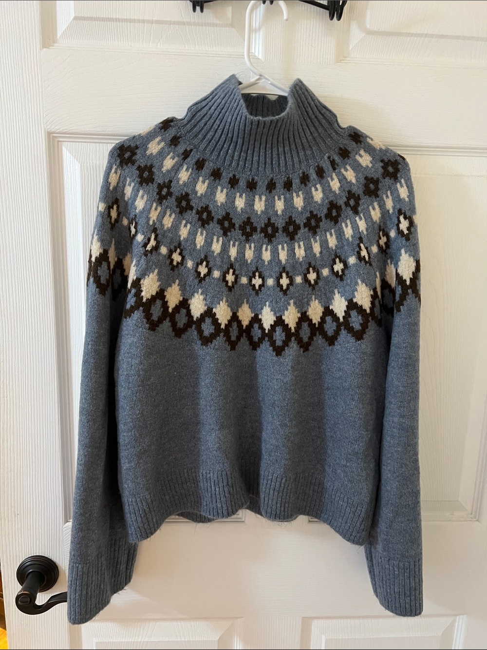 GAP Blue Fair Isle Turtleneck Sweater with Cream and Brown Accents